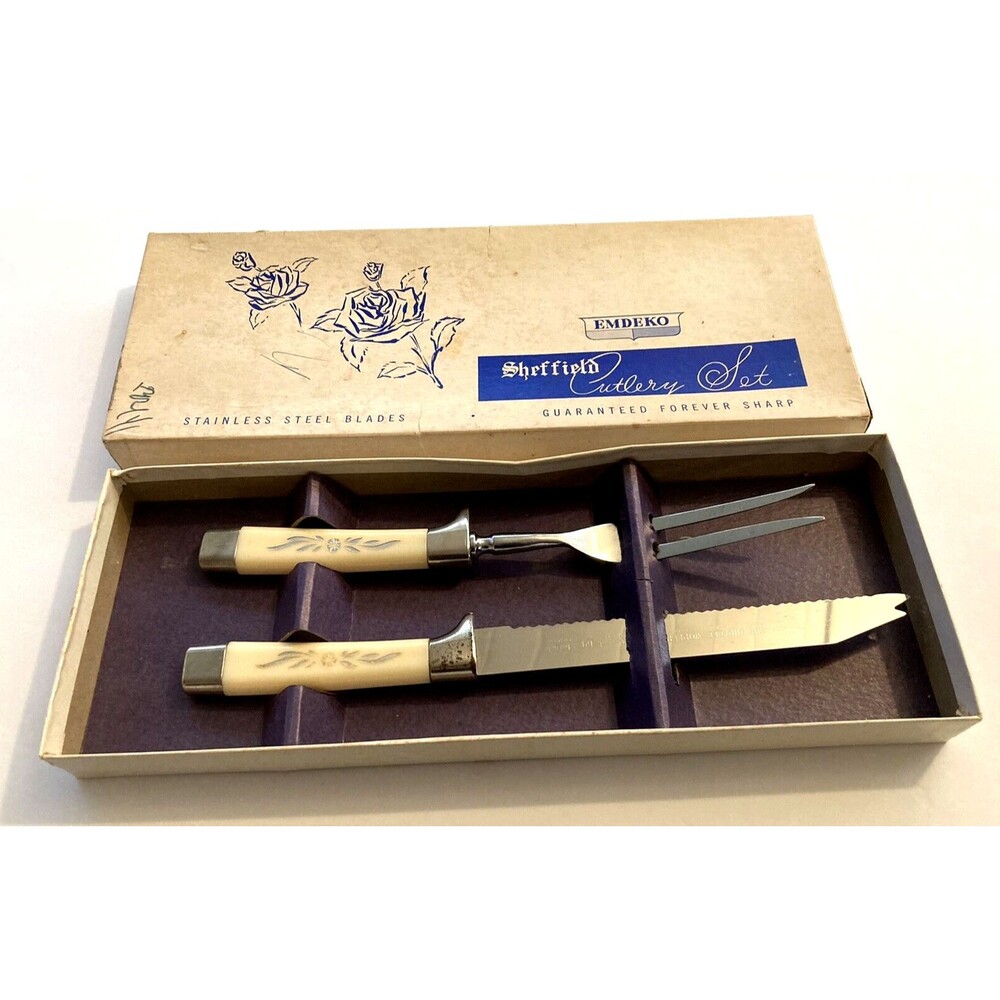 Vintage Emdeko Sheffield England Cutlery Set Desert Flower Stainless Steel